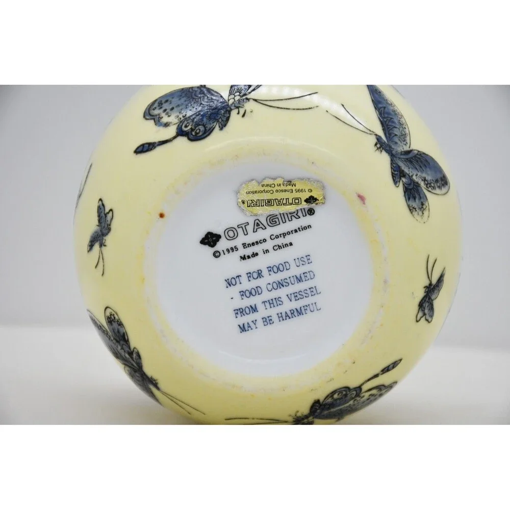 Vintage Otagirl 1995 Yellow Vase with‎ Blue Butterflies